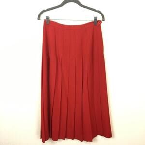 Skirt Red Wool Pleated Vintage Secretary Librarian Chic Wool Size XS to S